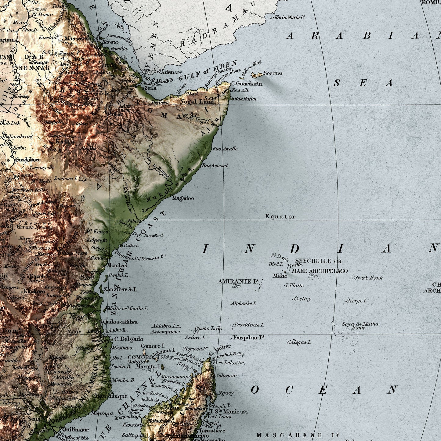 Africa Map - Vintage African Print - Elevation Poster - Map Art - Vintage Style