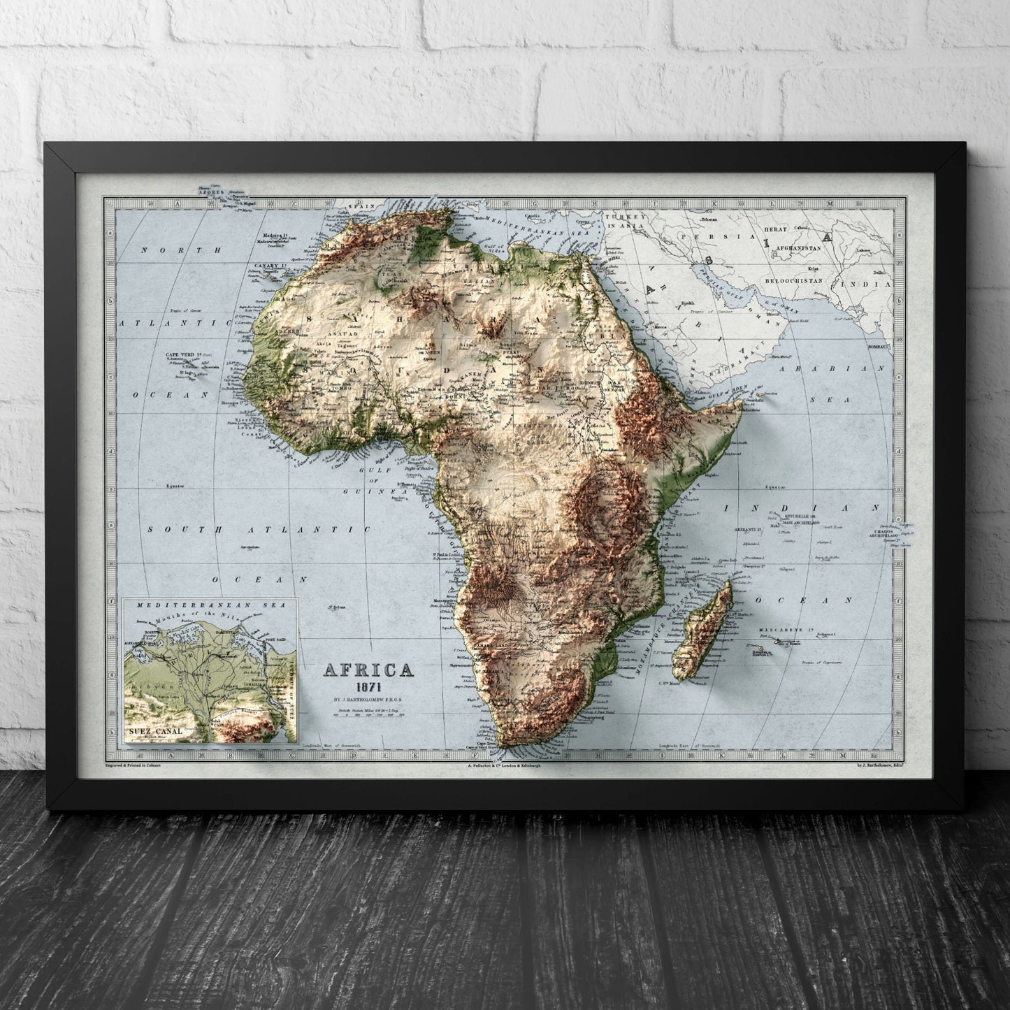 Africa Map - Vintage African Print - Elevation Poster - Map Art - Vintage Style