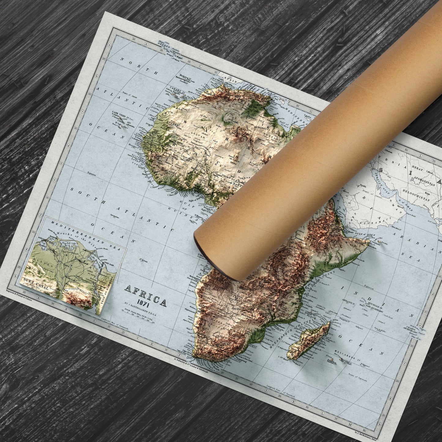 Africa Map - Vintage African Print - Elevation Poster - Map Art - Vintage Style