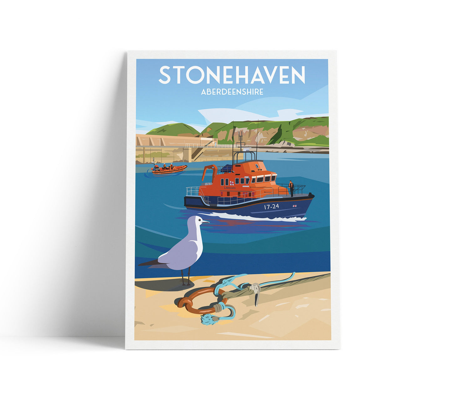 Stonehaven Print - Stonehaven Harbour - Aberdeenshire - Scotland - Lifeboat - Seagull