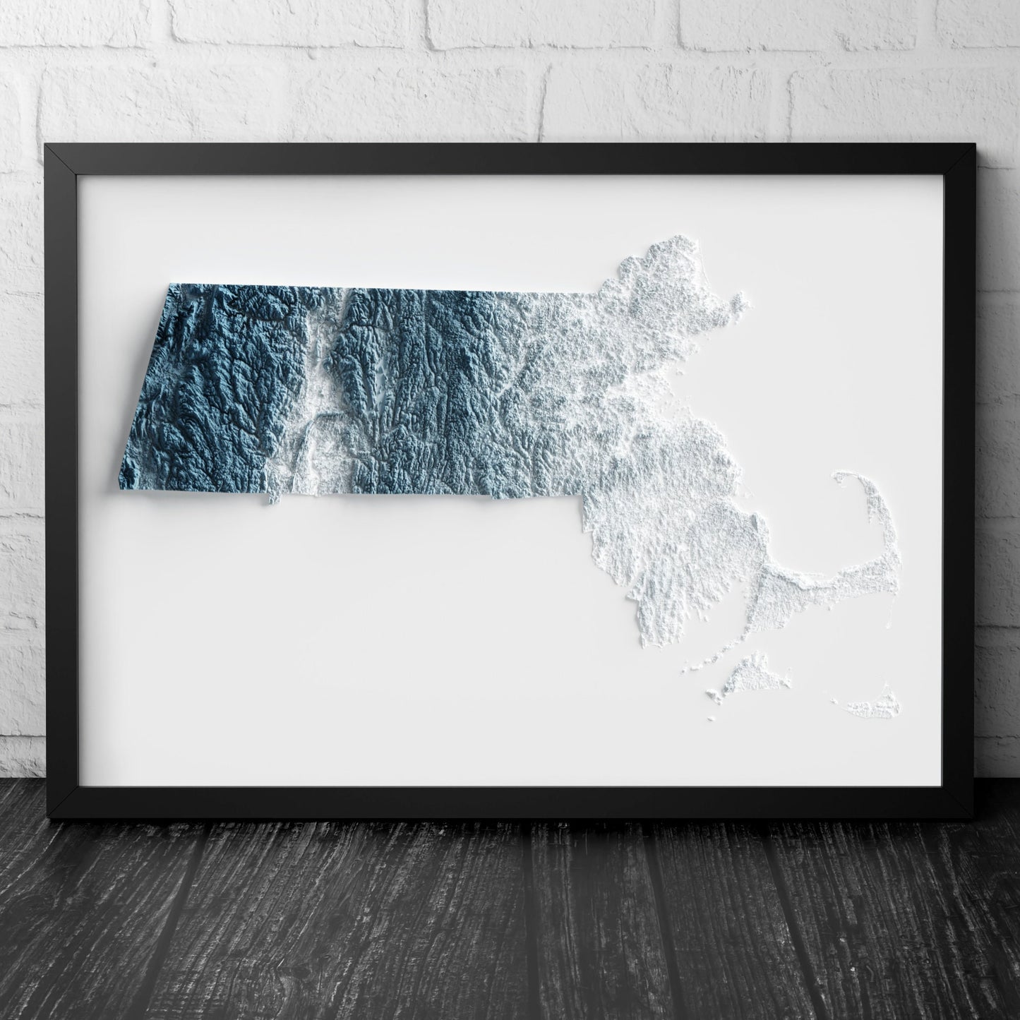 Massachusetts Art Relief Map - 2D Print - USA Geology - 2D Shaded Relief Map - United States of America