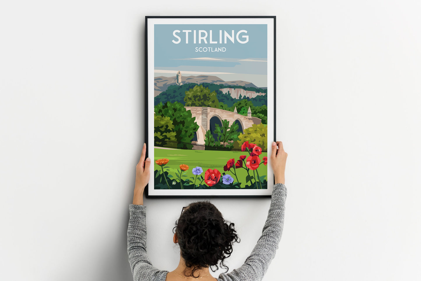 Stirling Travel Poster - Wallace Monument - Old Bridge - Scotland Print