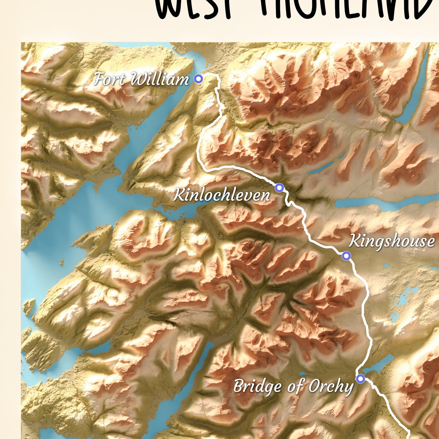 West Highland Way Map | Milngavie to Fort William | Scottish Trails | Drymen - Rowardennan - Inverarnan - Kingshouse - Glencoe - Ben Nevis