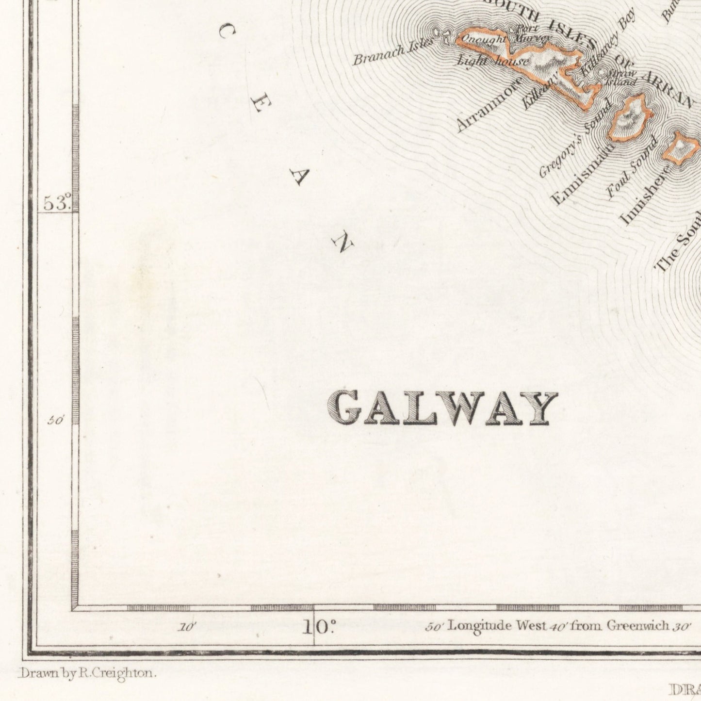 Galway County Map, Old Vintage Irish Print - Ballinahinch - Dunmore - Moycullen - Clare - Kiltartan- Longford - Athenry - Tuam