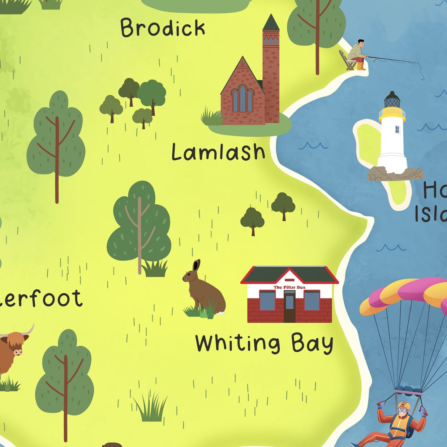 Isle of Arran Map | Pictorial Poster | Ayrshire | Lochranza | Brodick | Goatfell | Blackwaterfoot | Castles | Wildlife
