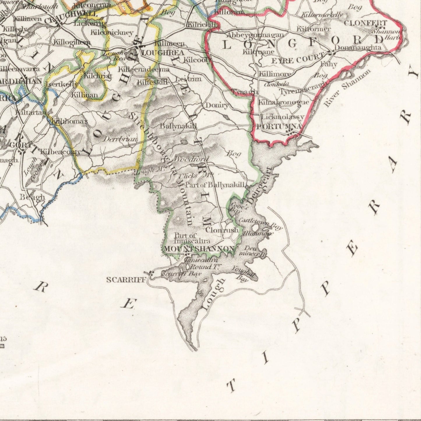 Galway County Map, Old Vintage Irish Print - Ballinahinch - Dunmore - Moycullen - Clare - Kiltartan- Longford - Athenry - Tuam