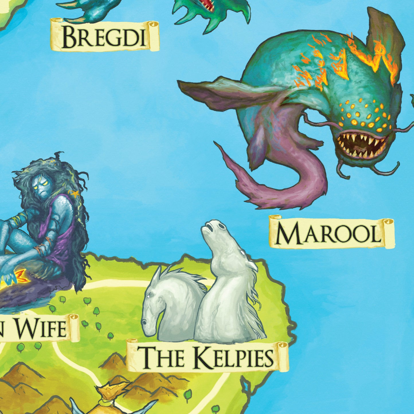 Illustrated Map of Scottish Mythology - Featuring Mythical Beasts and Legends - Scotland Folklore - Cryptozoology - Cryptids