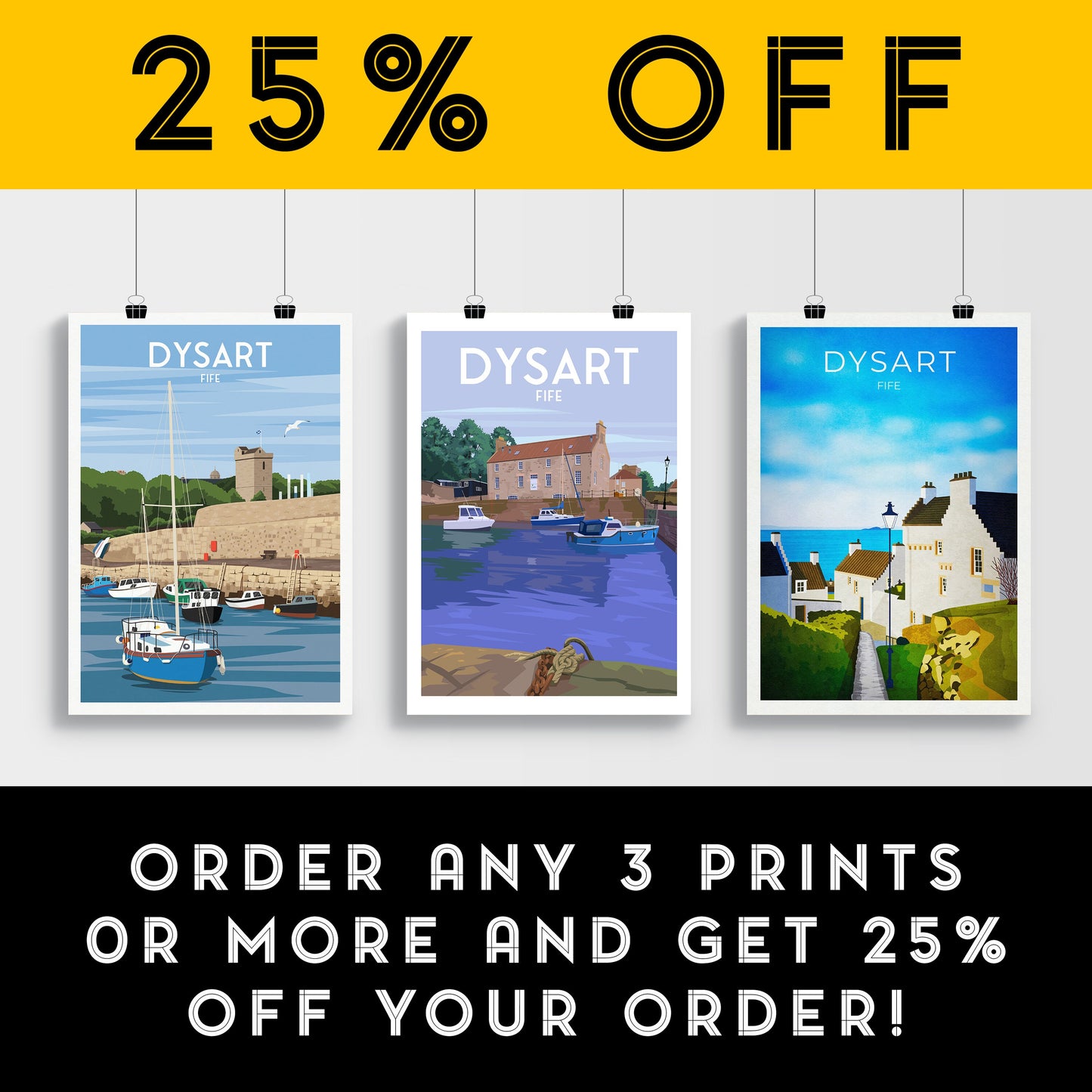 Dysart Travel Poster, Dysart in Fife Scotland, retro Scottish print