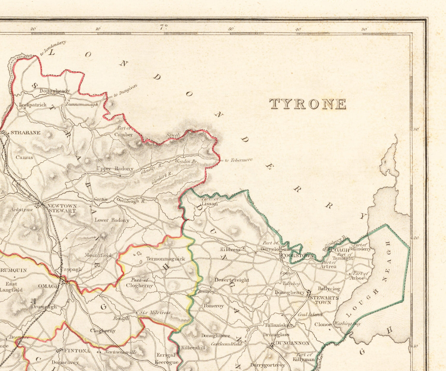 Tyrone Map - Old Antique Reproduction Print of Derry - 1846 - Northern Ireland