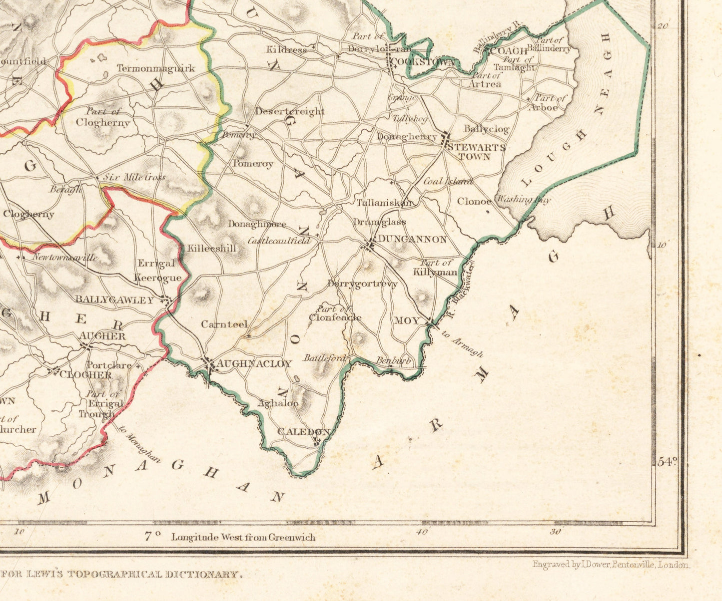 Tyrone Map - Old Antique Reproduction Print of Derry - 1846 - Northern Ireland