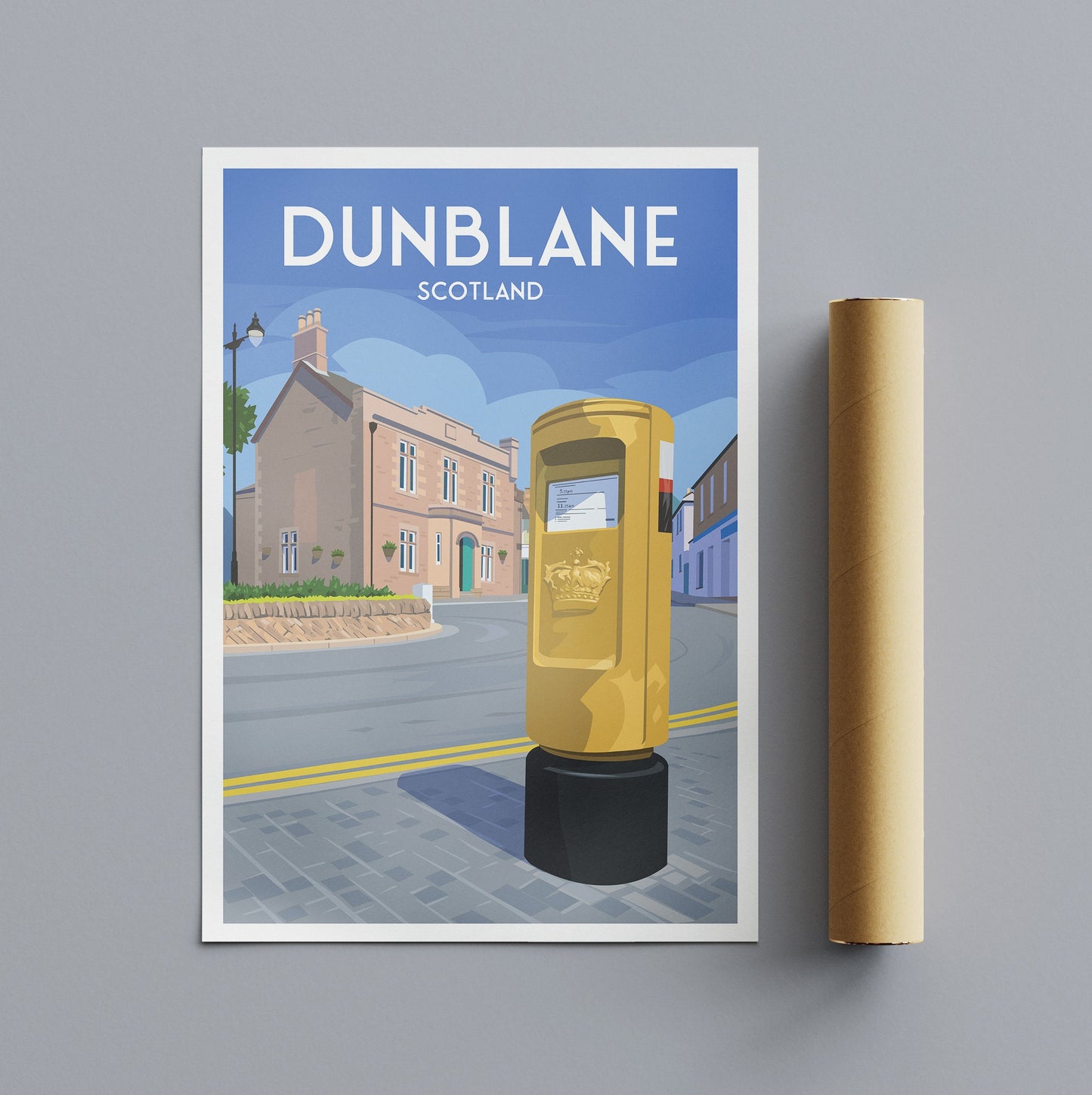 Dunblane Travel Poster - Gold Post Box - Stirlingshire - Scotland - Old Sheriff Court