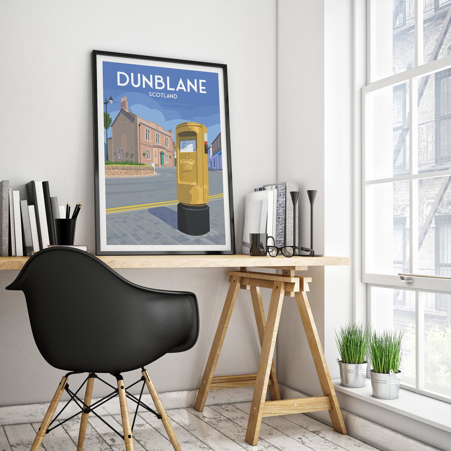 Dunblane Travel Poster - Gold Post Box - Stirlingshire - Scotland - Old Sheriff Court