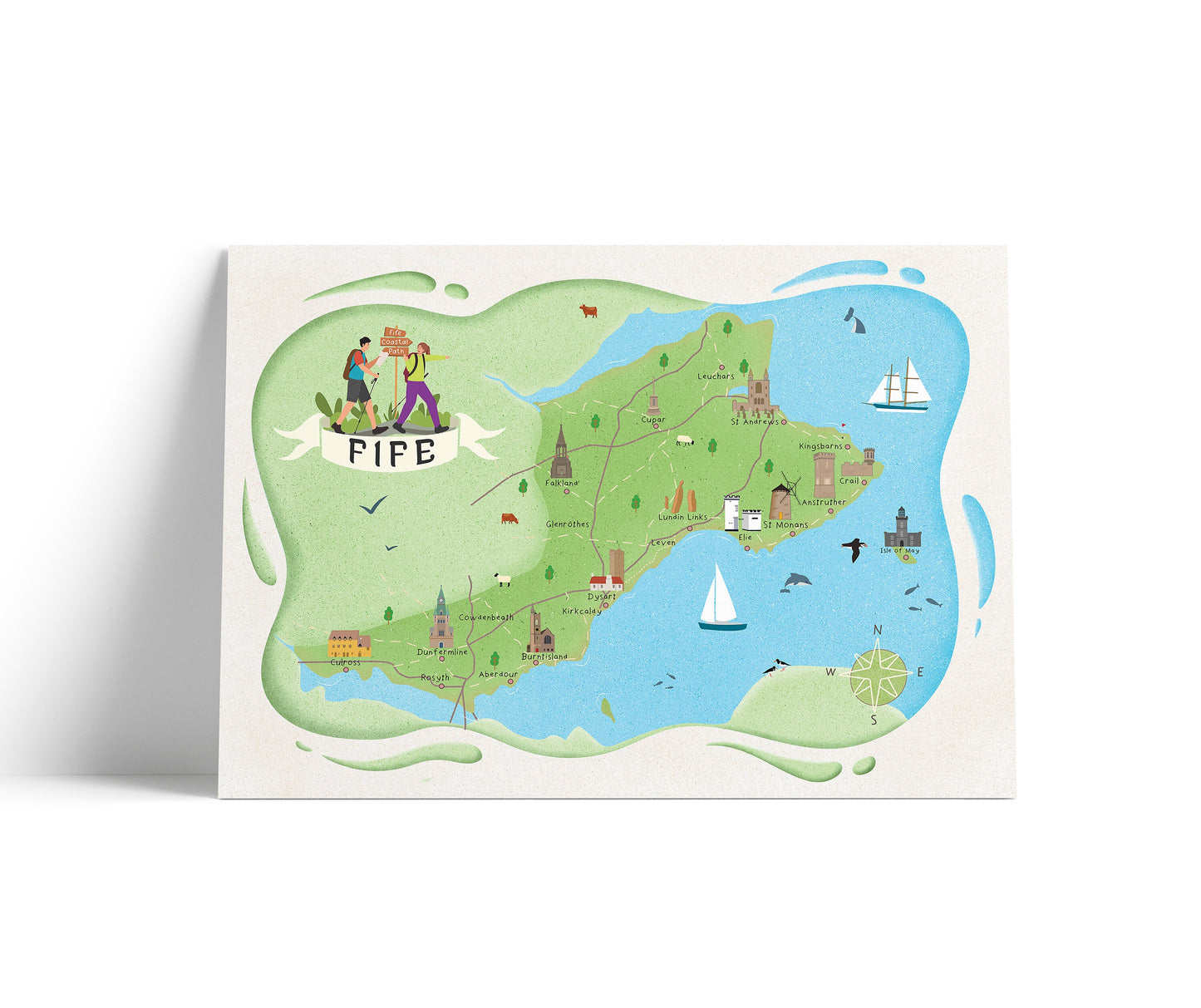 Fife Map | Pictorial Poster | Elie | Culross | Cupar | Falkland | St Andrews | Glenrothes | Crail | Leven | Kirkcaldy | Rosyth | Aberdour