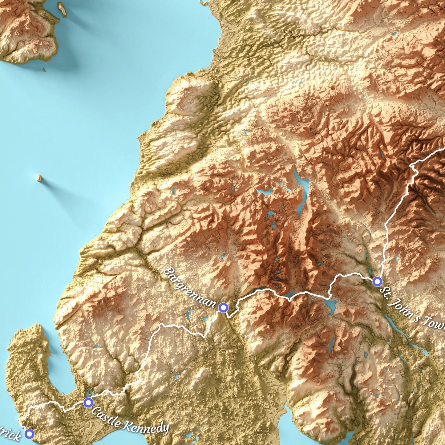 Topographic Map of the Southern Upland Way Walking Trail – Available in A3, A2, and A1 Sizes - Scotland Poster Print