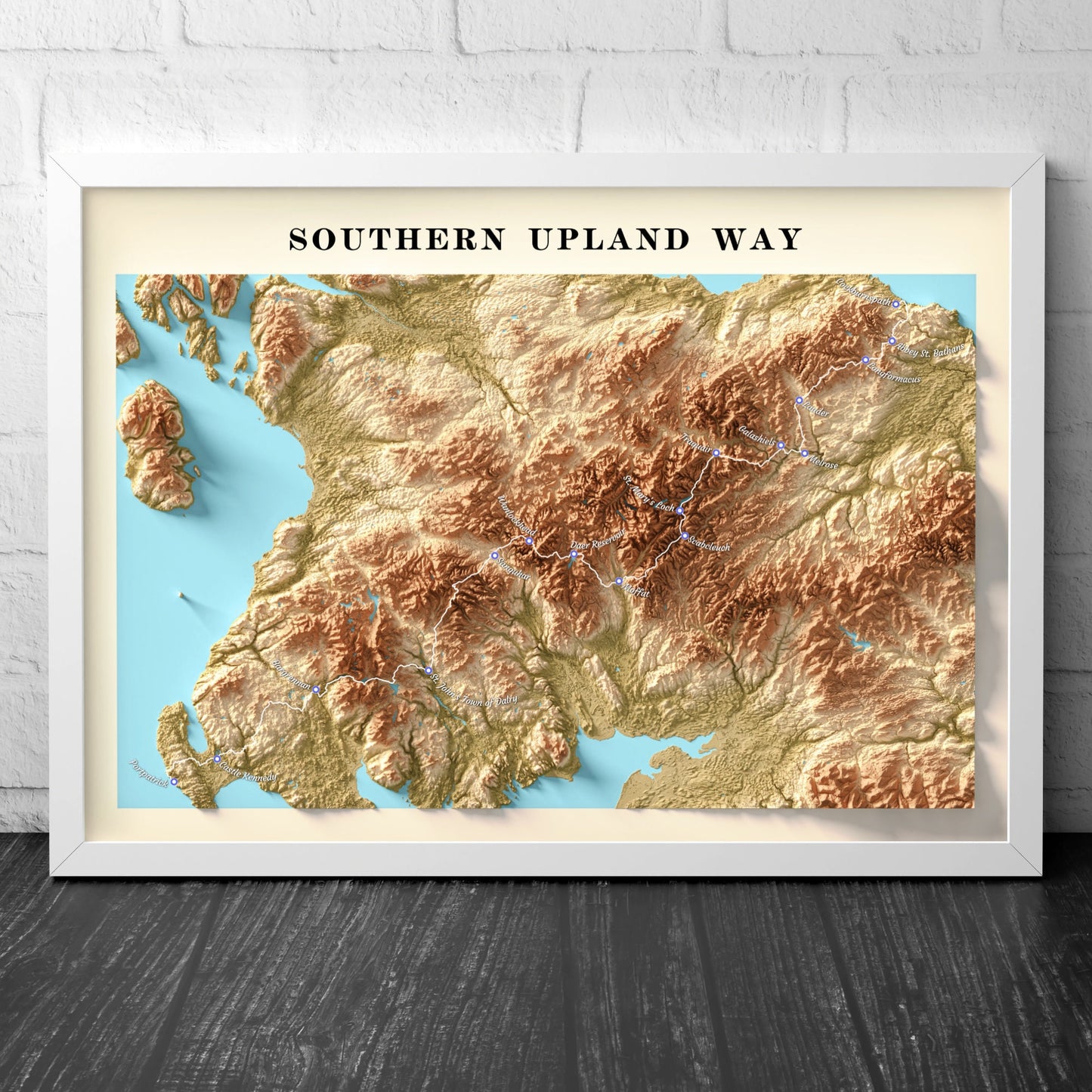Topographic Map of the Southern Upland Way Walking Trail – Available in A3, A2, and A1 Sizes - Scotland Poster Print