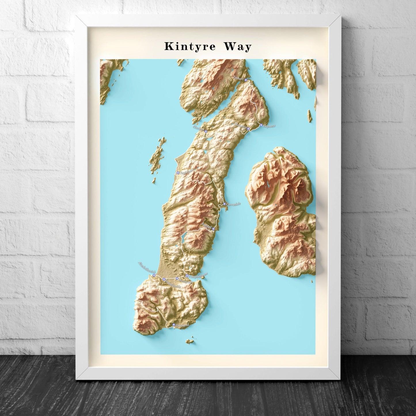 The Kintyre Way Walking Trail – Topographical Map - Scotland Poster Print - Tarbert - Claonaig - Clachan - Machrihanish