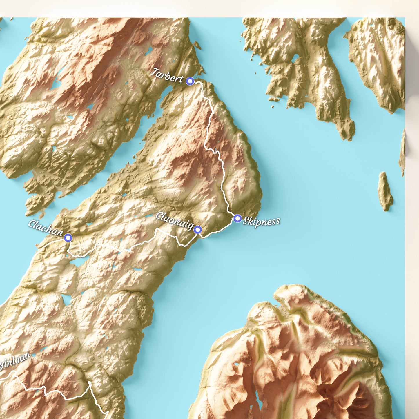 The Kintyre Way Walking Trail – Topographical Map - Scotland Poster Print - Tarbert - Claonaig - Clachan - Machrihanish