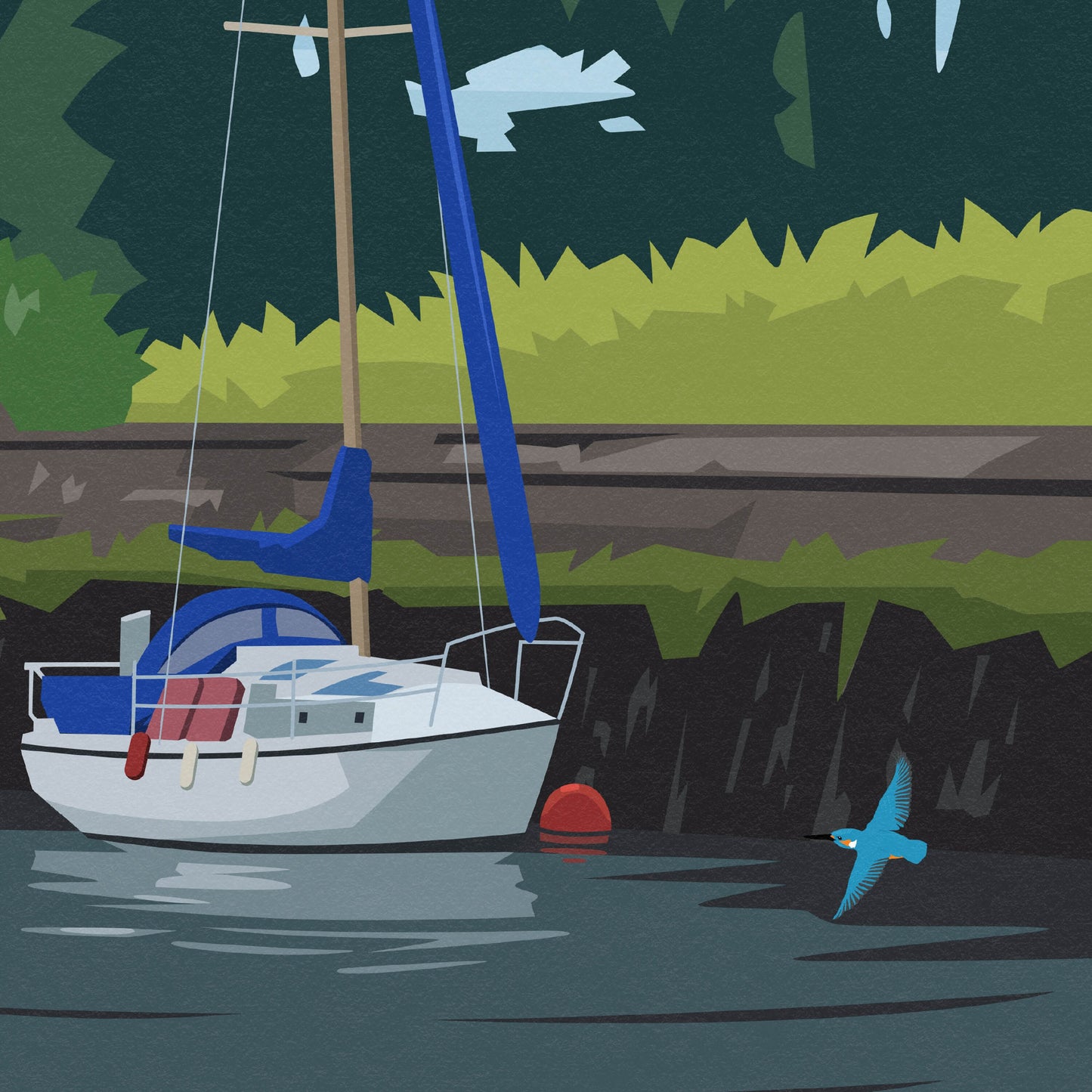 Inverkeithing Harbour Print - Fife Travel Poster - Swans - Kingfisher - Heron - Duck - Scottish Wall Art