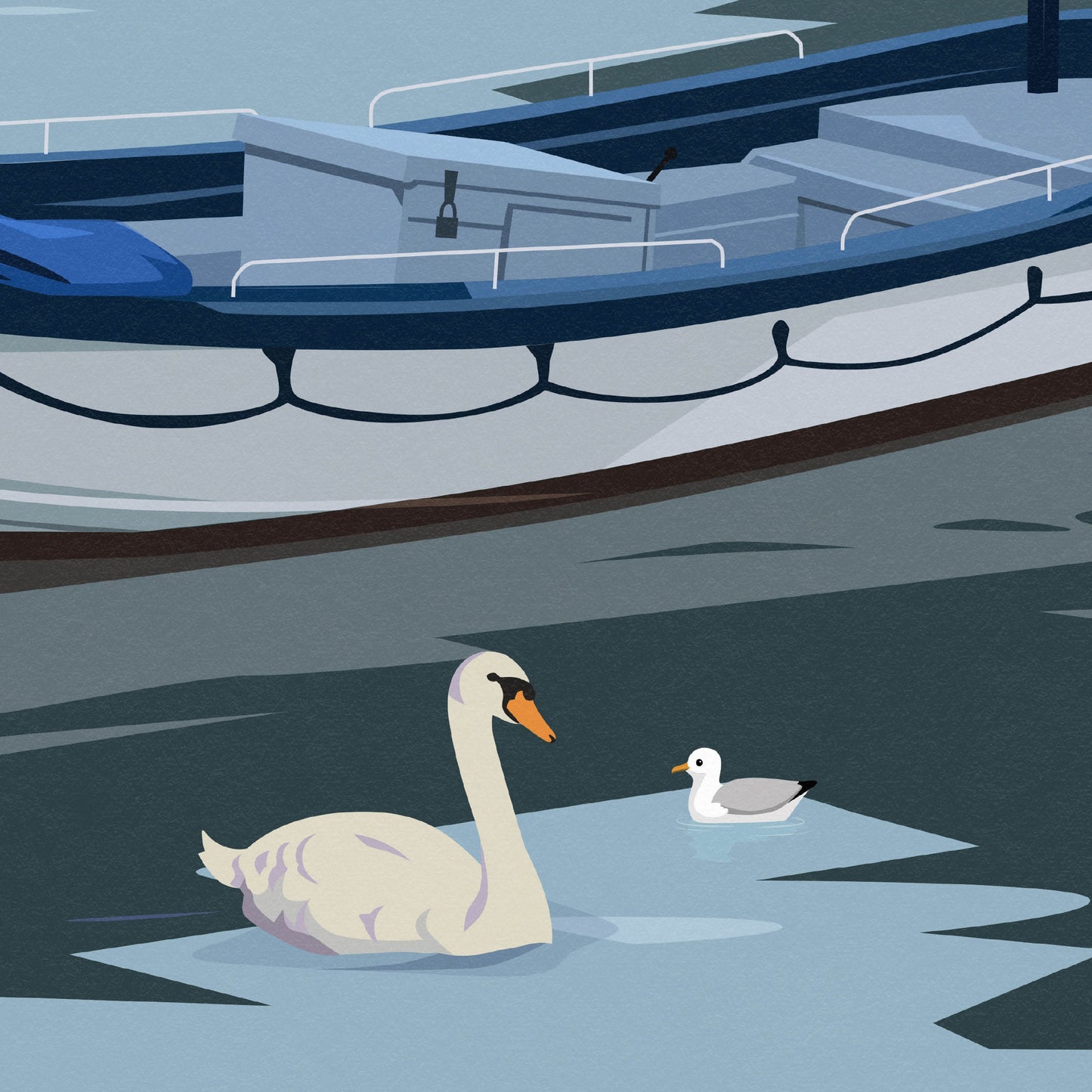 Inverkeithing Harbour Print - Fife Travel Poster - Swans - Kingfisher - Heron - Duck - Scottish Wall Art