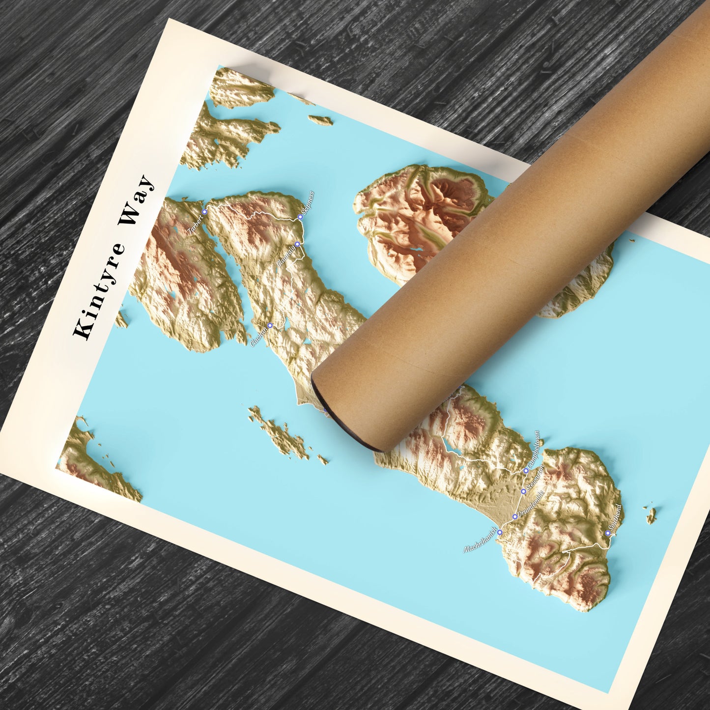 The Kintyre Way Walking Trail – Topographical Map - Scotland Poster Print - Tarbert - Claonaig - Clachan - Machrihanish