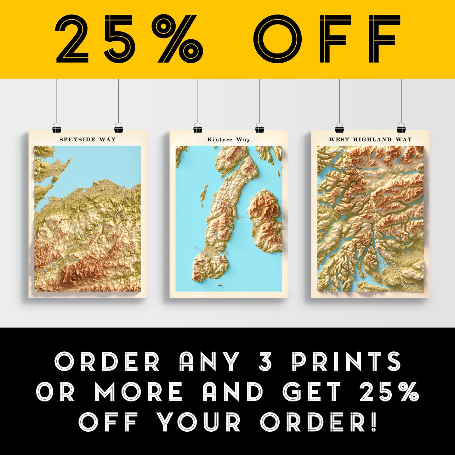 The Kintyre Way Walking Trail – Topographical Map - Scotland Poster Print - Tarbert - Claonaig - Clachan - Machrihanish
