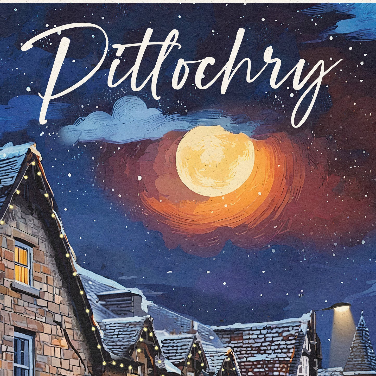 Pitlochry Winter Wonderland Print - Travel Poster - Scotland - Perthshire