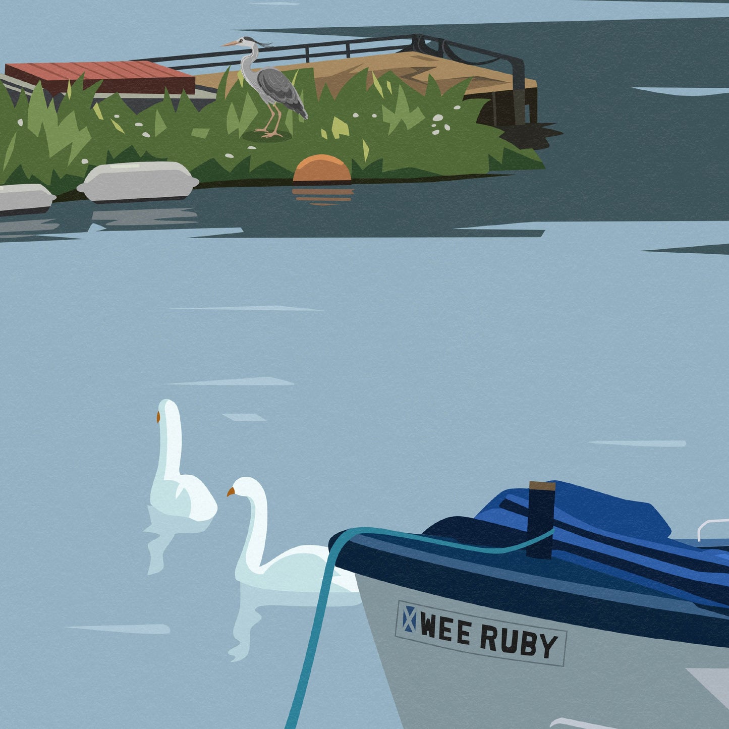 Inverkeithing Harbour Print - Fife Travel Poster - Swans - Kingfisher - Heron - Duck - Scottish Wall Art