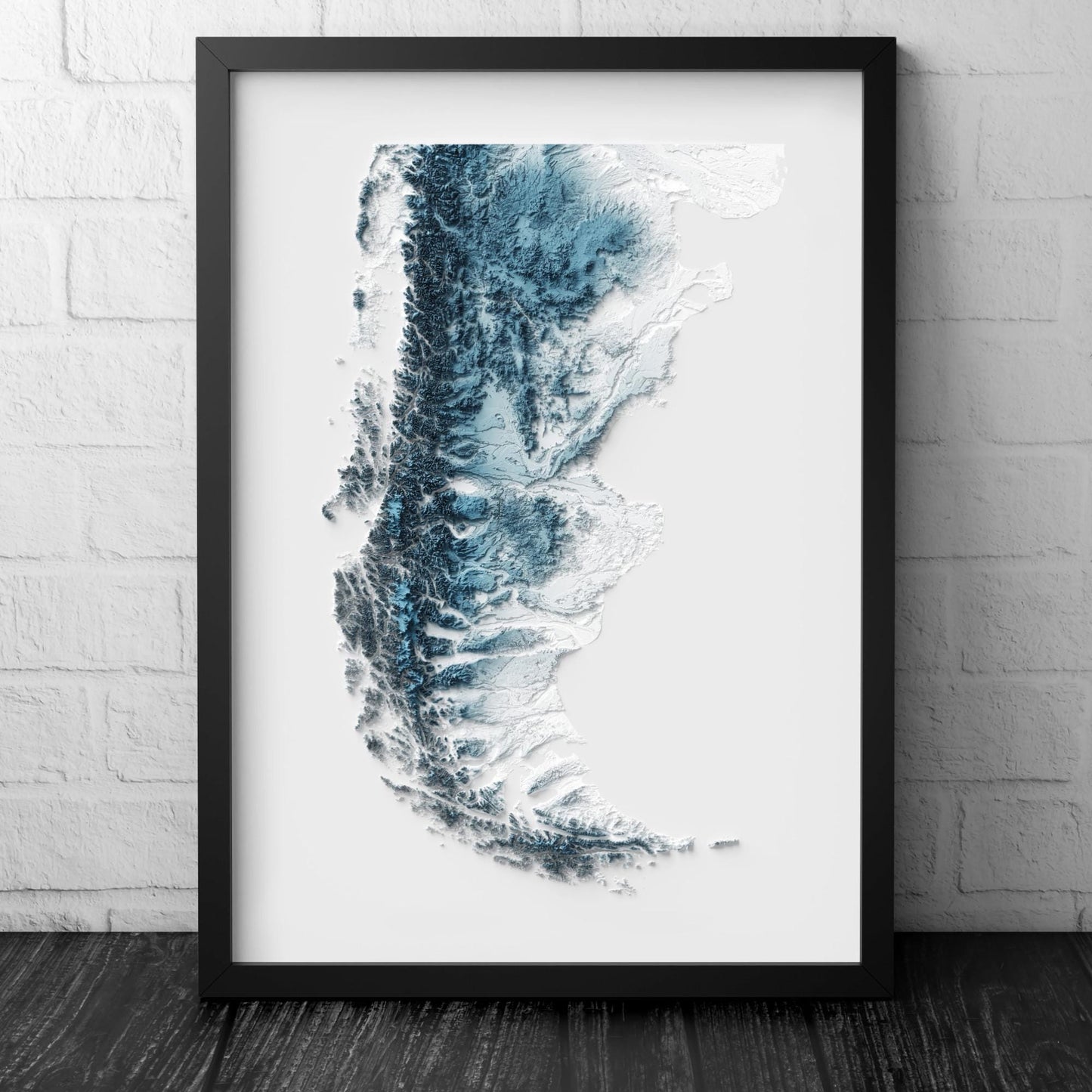 Patagonia Art Relief Map - 2D Shaded Relief Map - retro map - Wall Art