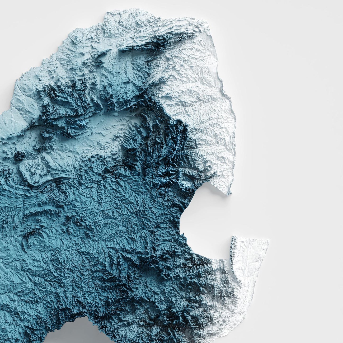 South Africa Art Relief Map - 2D Blue and White Print - African Geology - 2D Shaded Map