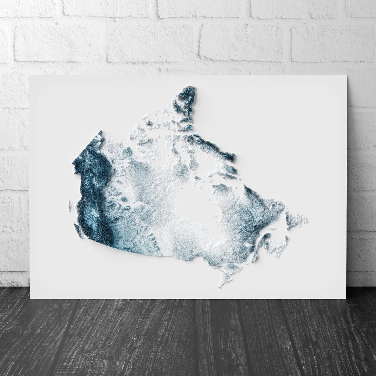 Canada Art Relief Map - 2D Blue and White Print - Canadian Geology - 2D Shaded Map