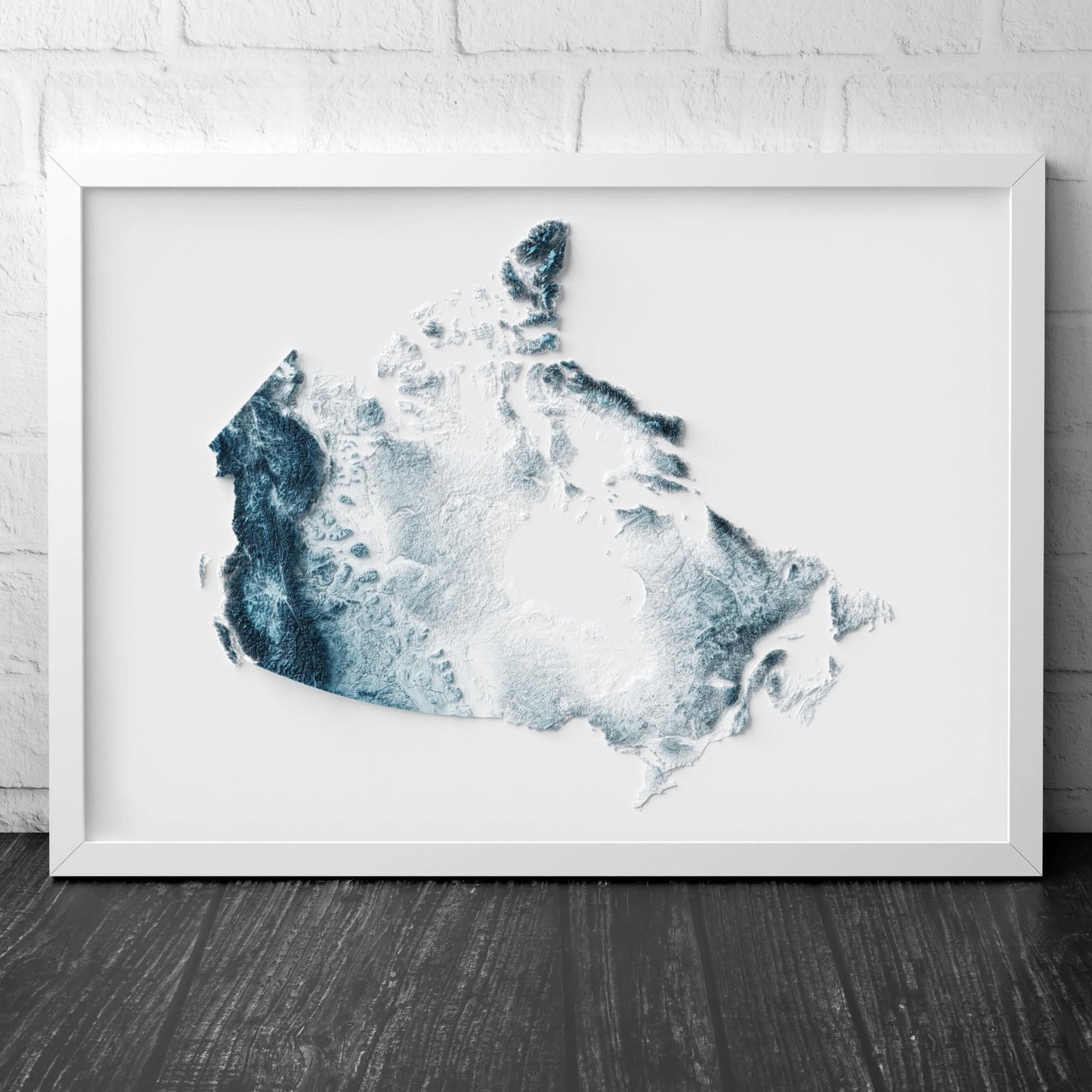 Canada Art Relief Map - 2D Blue and White Print - Canadian Geology - 2D Shaded Map