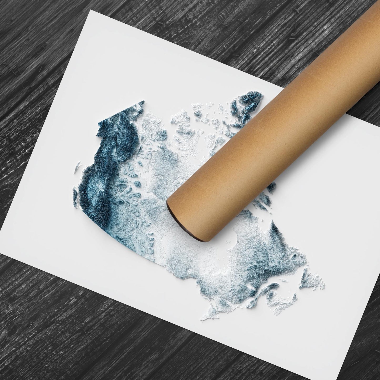 Canada Art Relief Map - 2D Blue and White Print - Canadian Geology - 2D Shaded Map