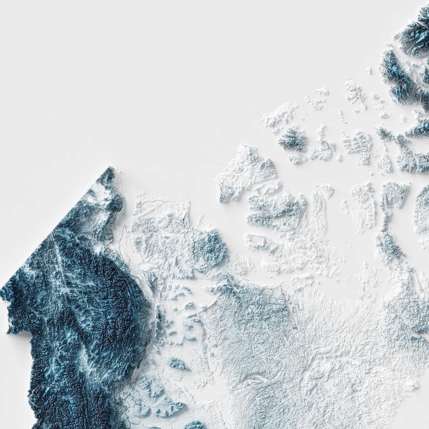 Canada Art Relief Map - 2D Blue and White Print - Canadian Geology - 2D Shaded Map