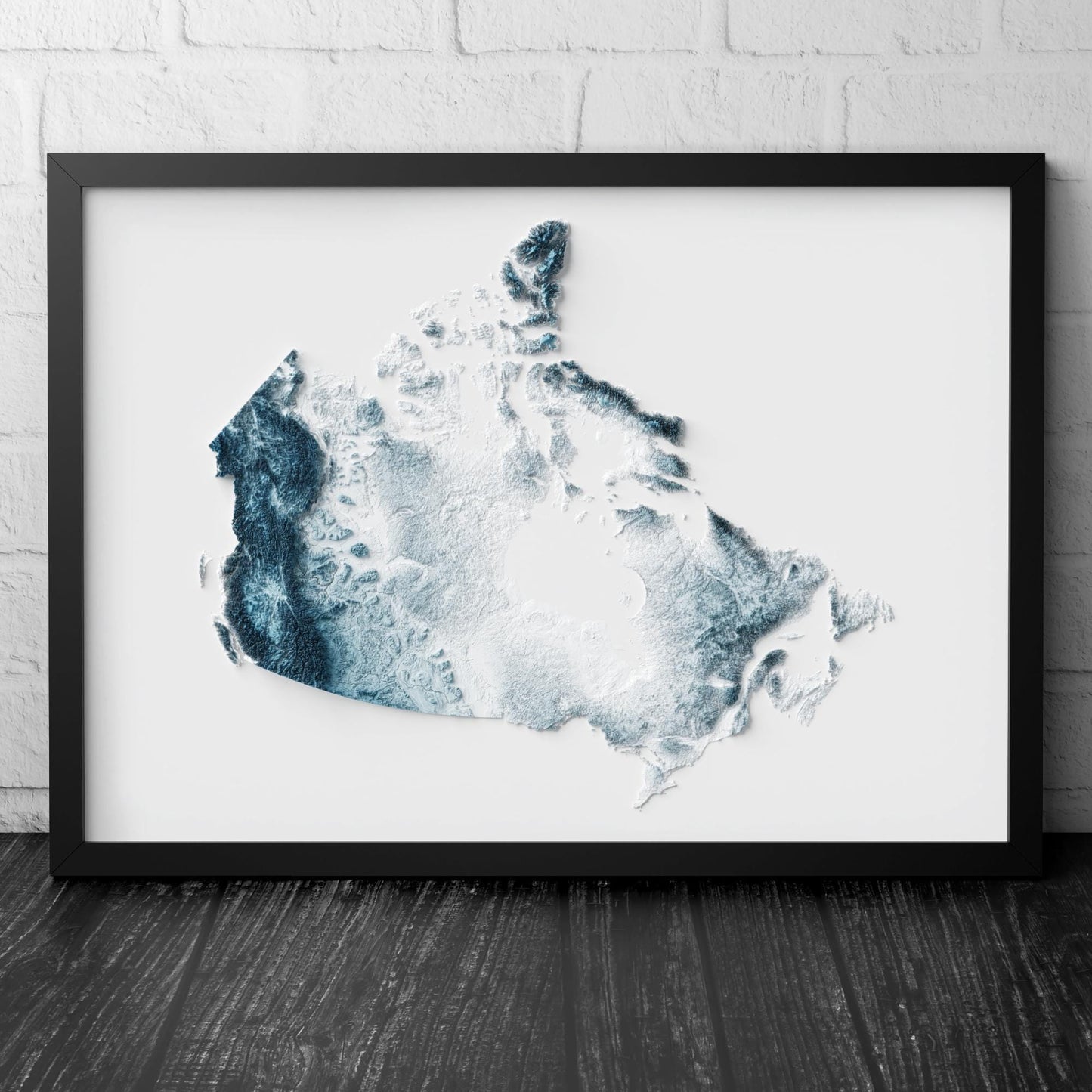 Canada Art Relief Map - 2D Blue and White Print - Canadian Geology - 2D Shaded Map