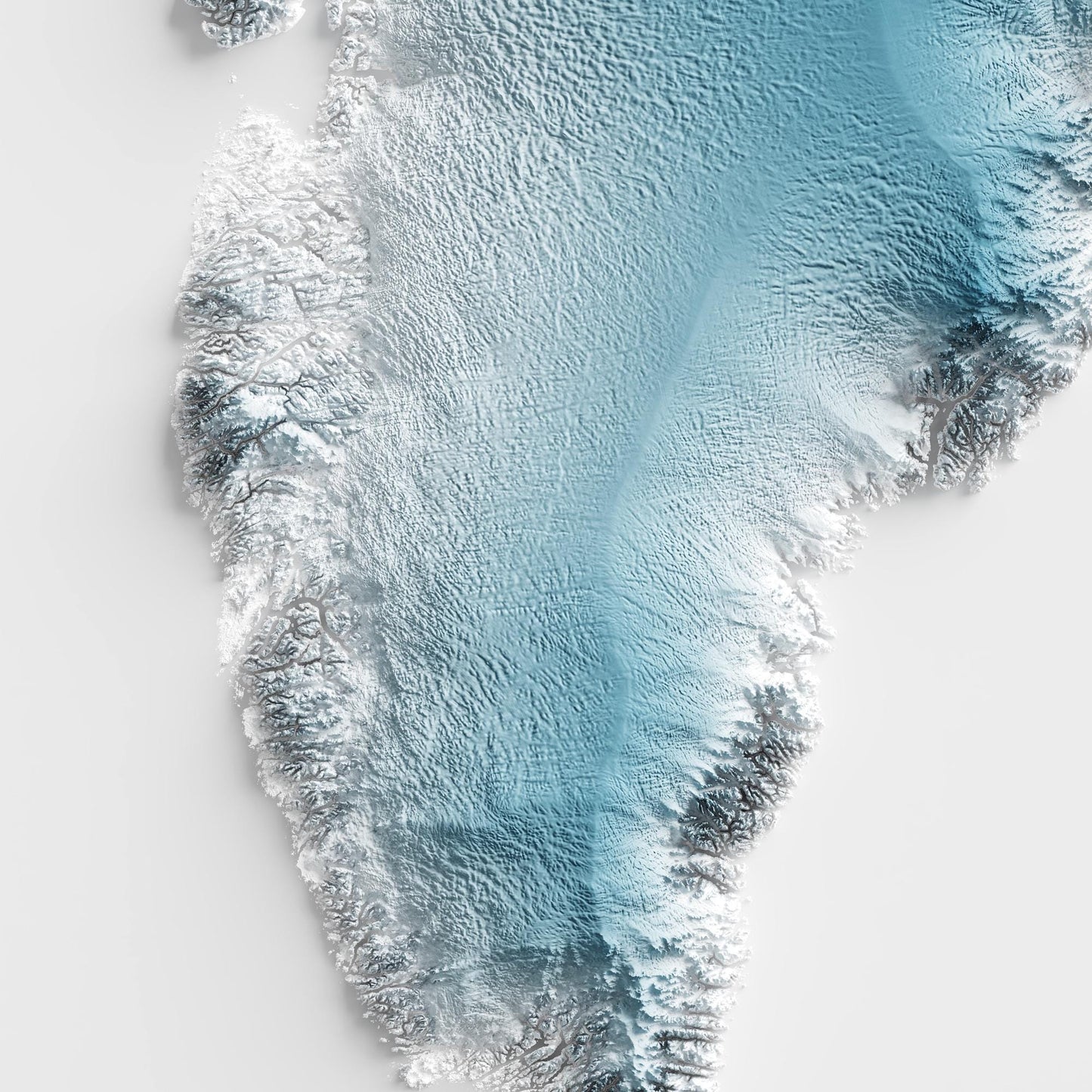 Greenland Art Relief Map - 2D Blue and White Print - Greenland Geology - 2D Shaded Map