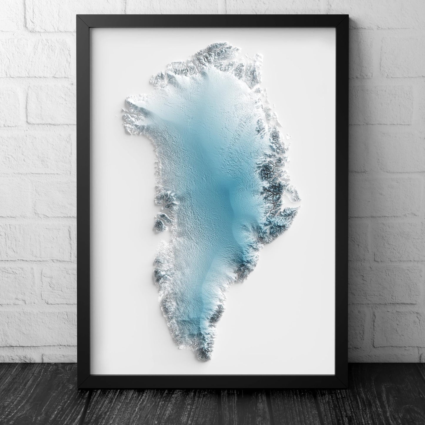 Greenland Art Relief Map - 2D Blue and White Print - Greenland Geology - 2D Shaded Map