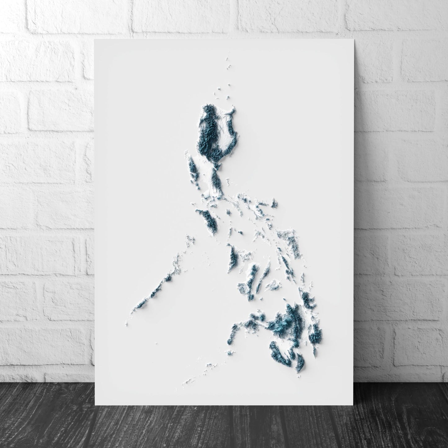 Philippines Art Relief Map - 2D Blue and White Print - Philippines Geology - 2D Shaded Map