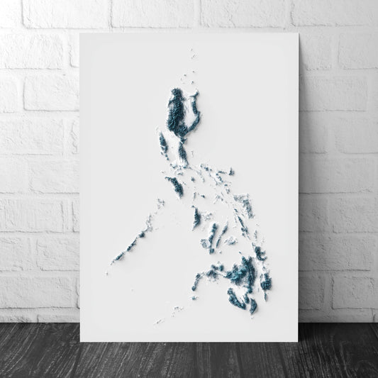 Philippines Art Relief Map - 2D Blue and White Print - Philippines Geology - 2D Shaded Map