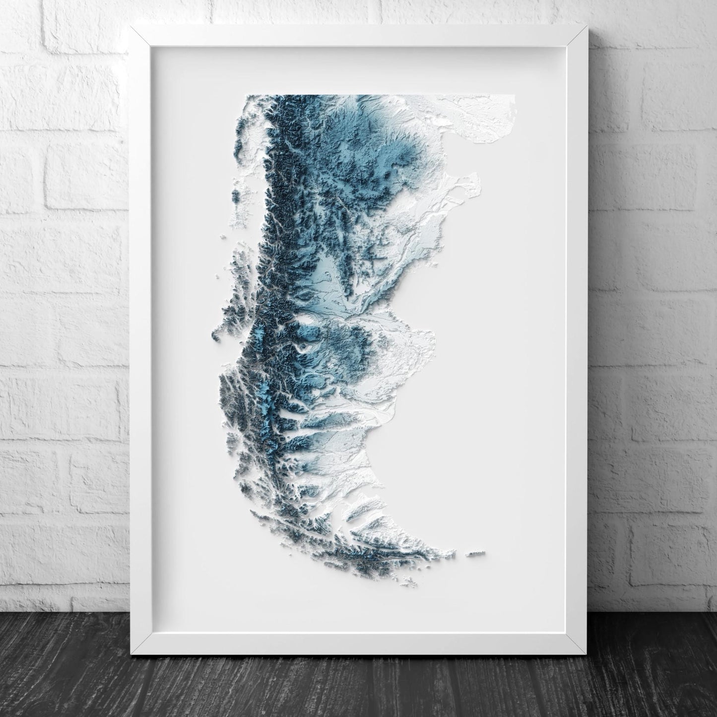 Patagonia Art Relief Map - 2D Shaded Relief Map - retro map - Wall Art