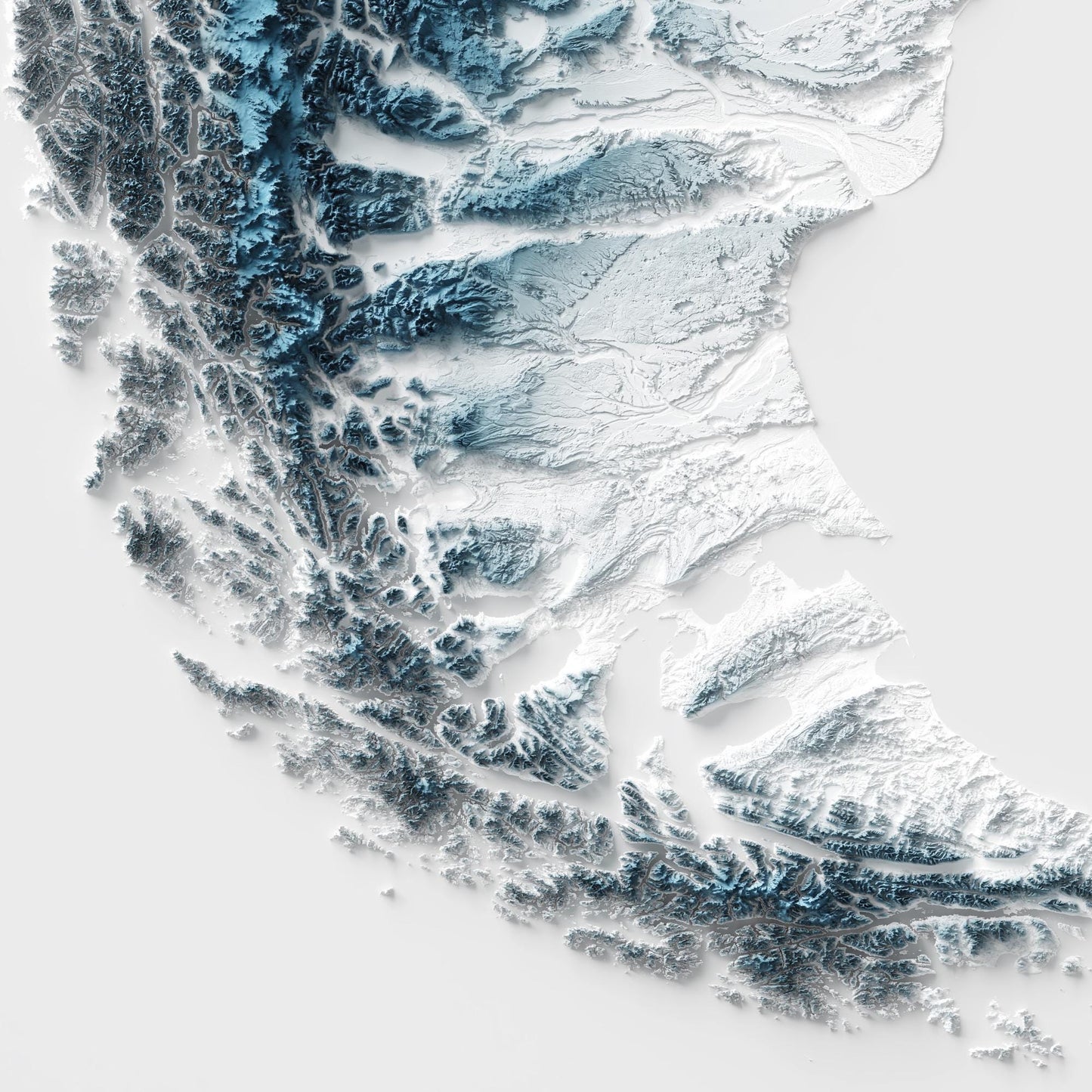 Patagonia Art Relief Map - 2D Shaded Relief Map - retro map - Wall Art
