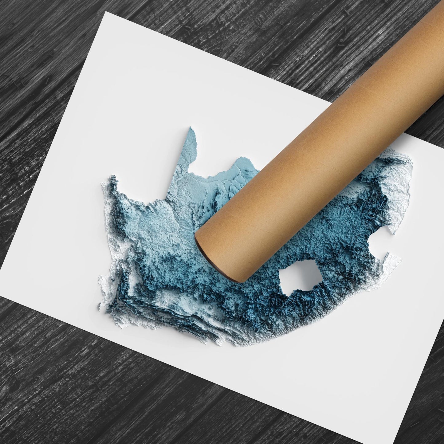 South Africa Art Relief Map - 2D Blue and White Print - African Geology - 2D Shaded Map