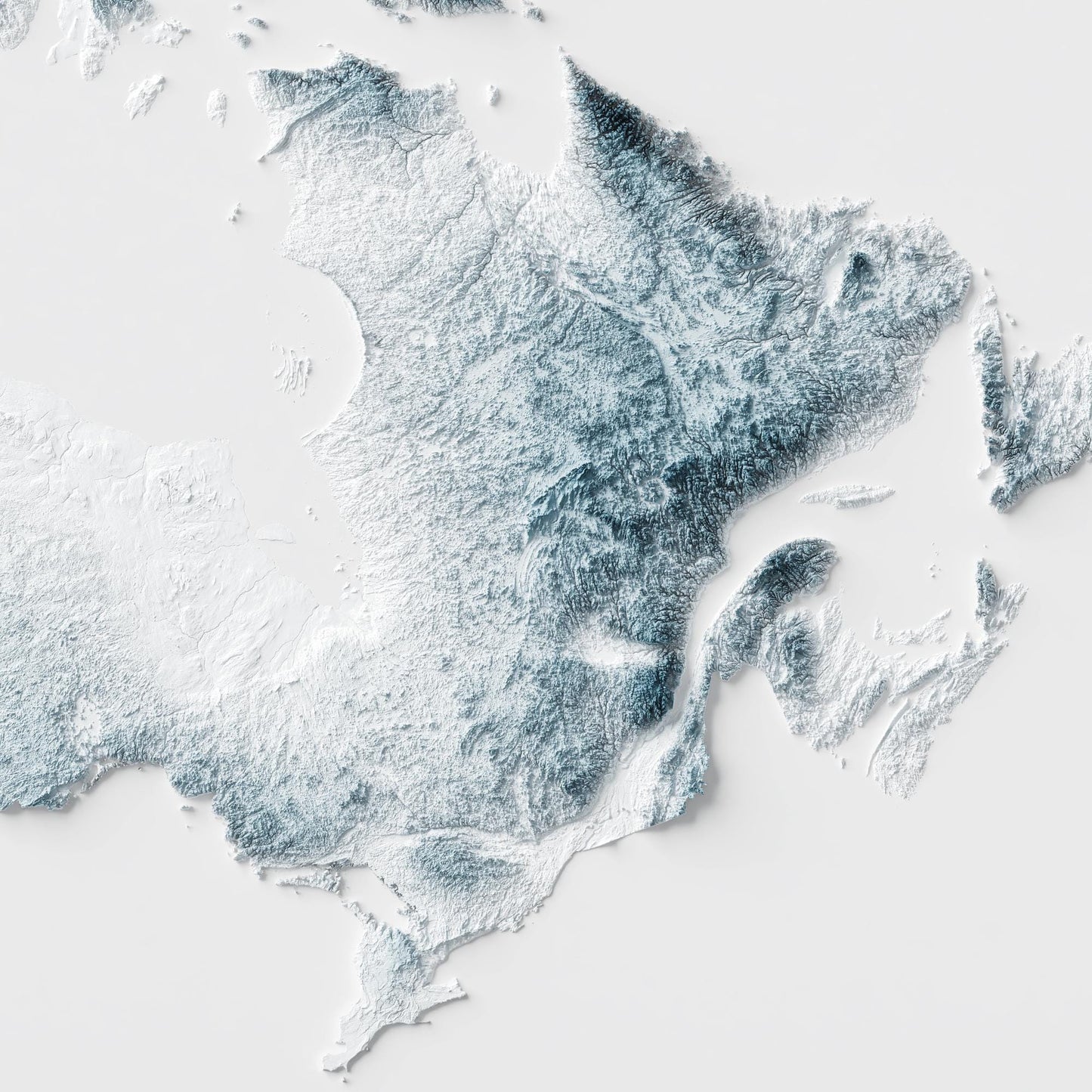 Canada Art Relief Map - 2D Blue and White Print - Canadian Geology - 2D Shaded Map