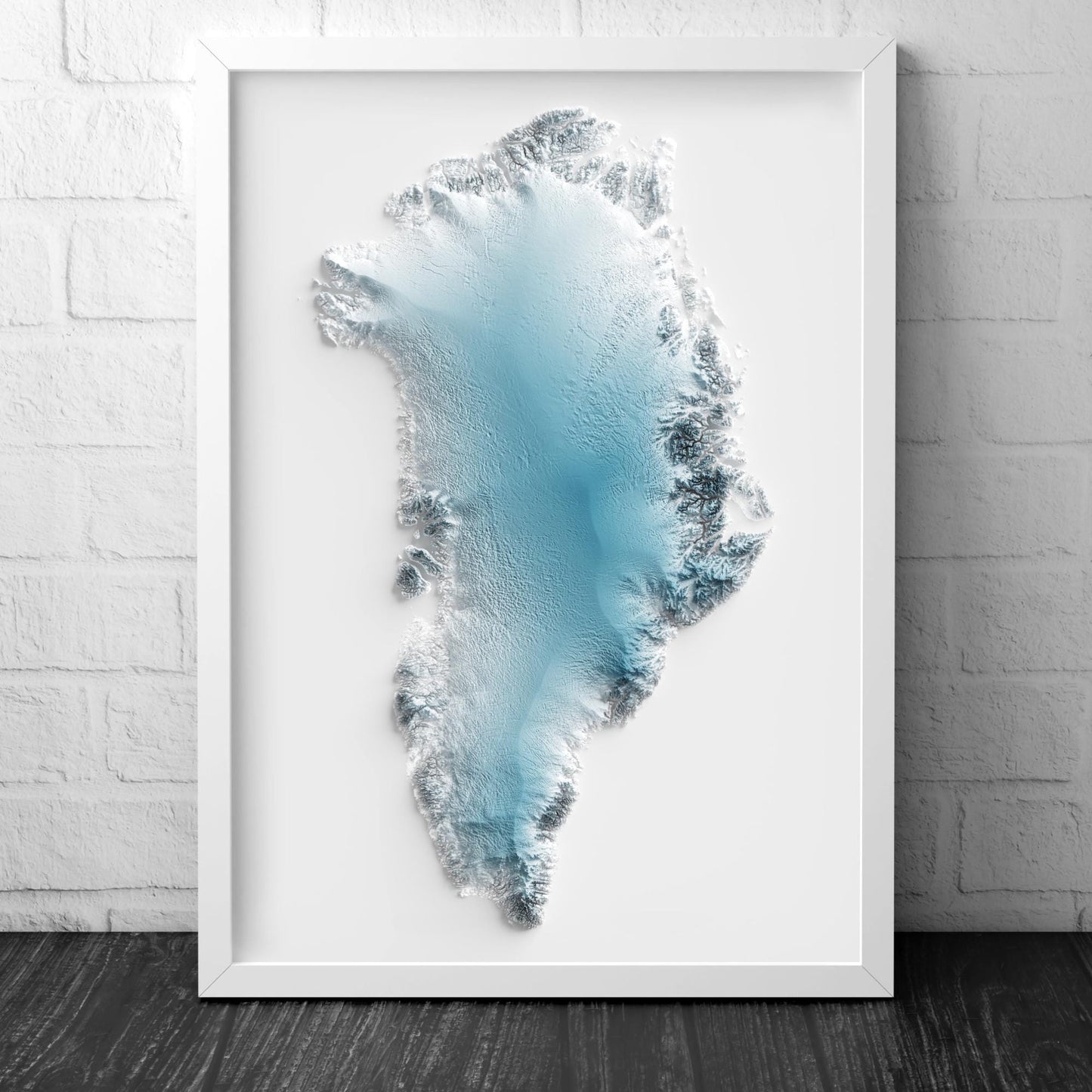Greenland Art Relief Map - 2D Blue and White Print - Greenland Geology - 2D Shaded Map