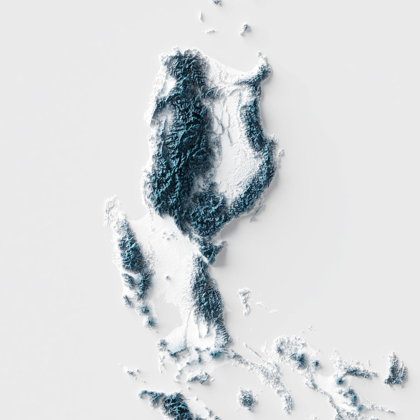 Philippines Art Relief Map - 2D Blue and White Print - Philippines Geology - 2D Shaded Map