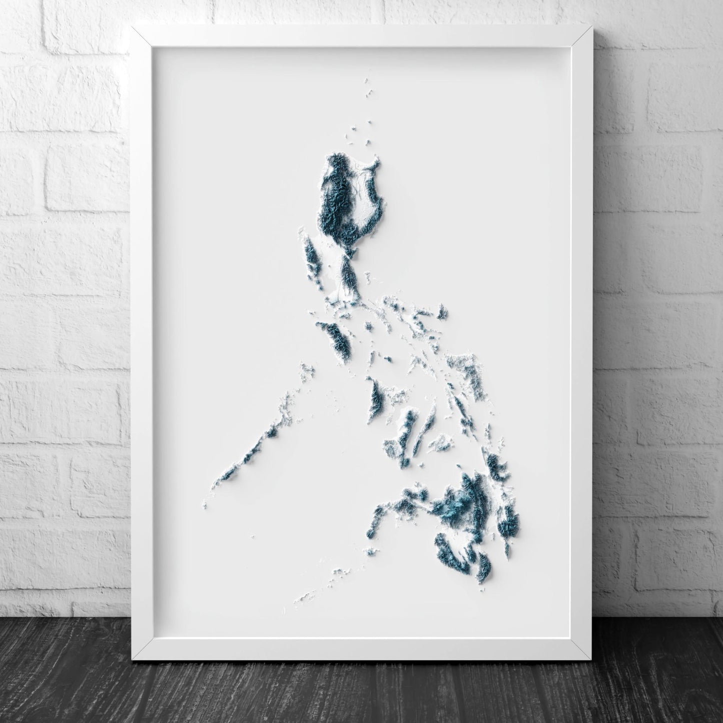 Philippines Art Relief Map - 2D Blue and White Print - Philippines Geology - 2D Shaded Map