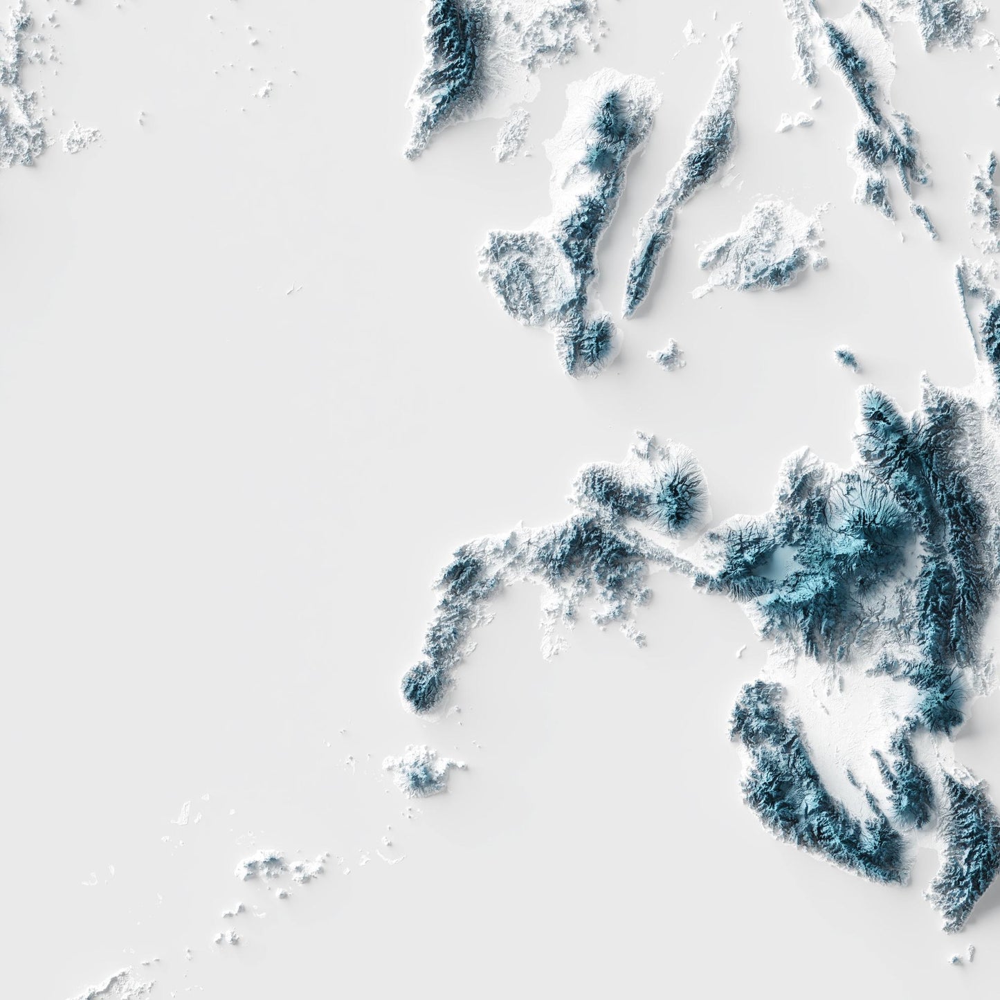Philippines Art Relief Map - 2D Blue and White Print - Philippines Geology - 2D Shaded Map
