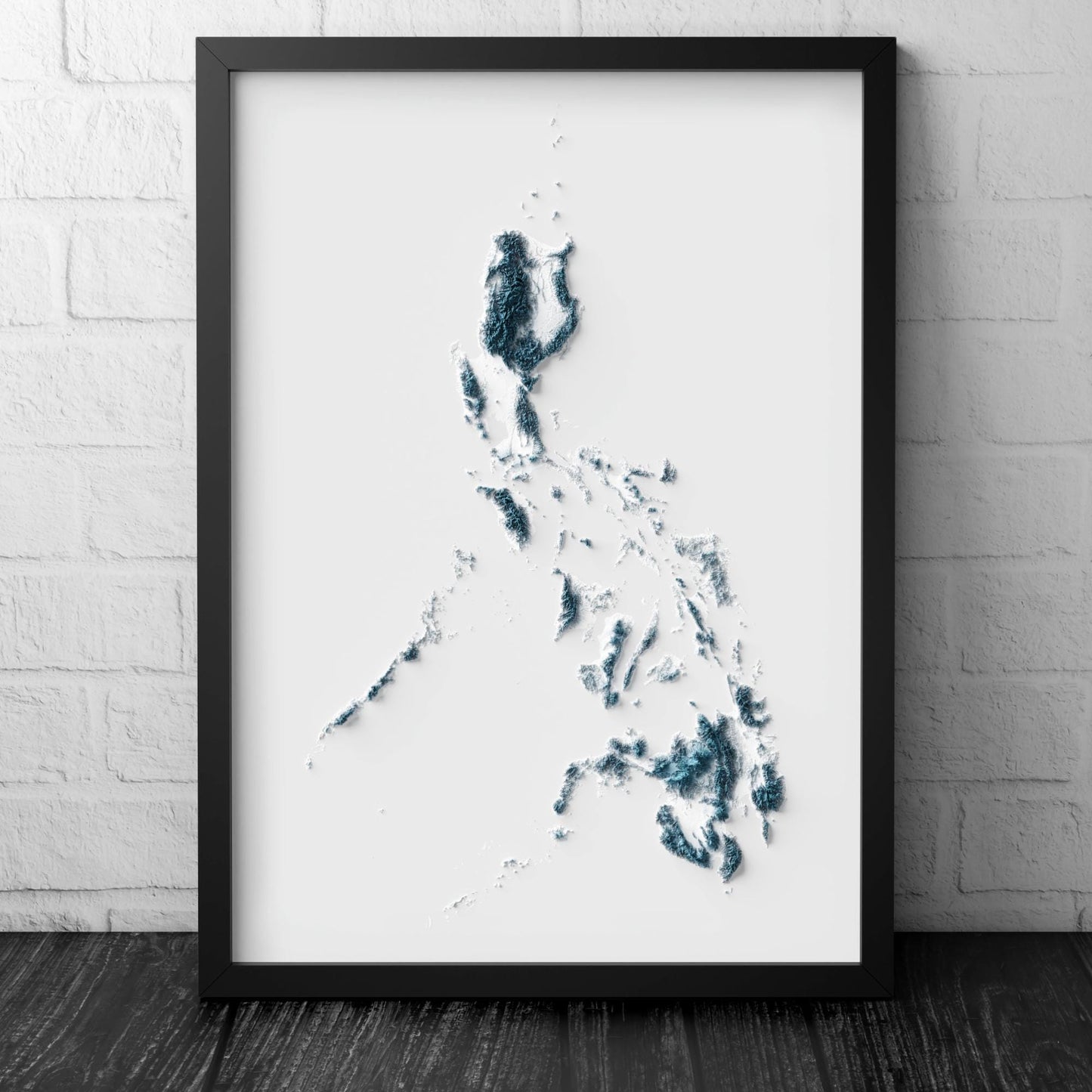 Philippines Art Relief Map - 2D Blue and White Print - Philippines Geology - 2D Shaded Map