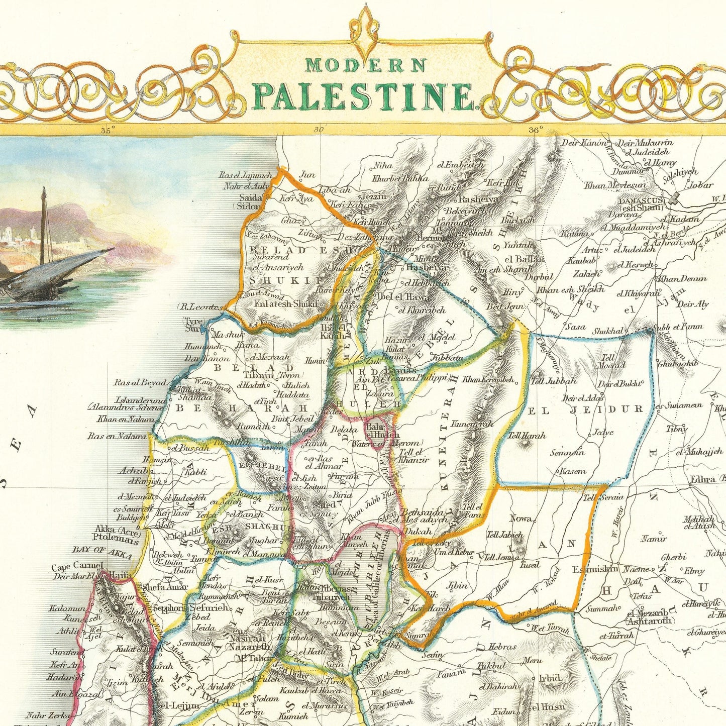 Modern Palestine Print - Jerusalem, Samaria, Galilee, West Bank, Gaza ,biblical Map, historic sites, Bible Study