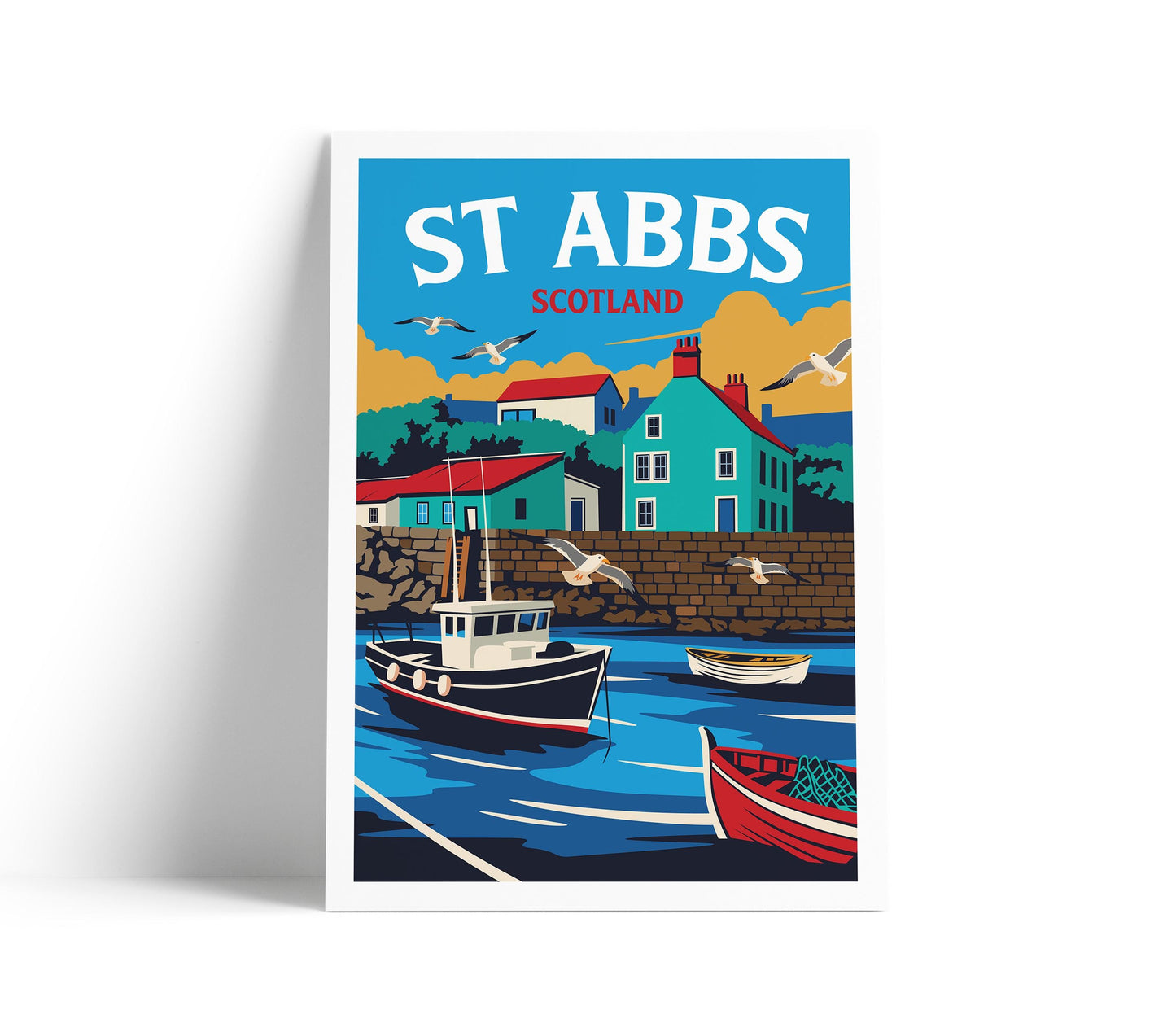 St Abbs Print - Berwickshire Travel Poster - St Abb's Harbour