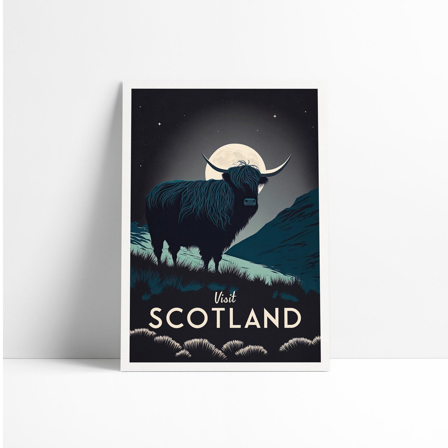 Scotland Travel Poster - Highland Cow
